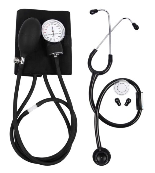 Dial Type Aneroid Sphygmomanometer/Blood Pressure Monitor with Carry Bag and Basic Stethoscope (Black)