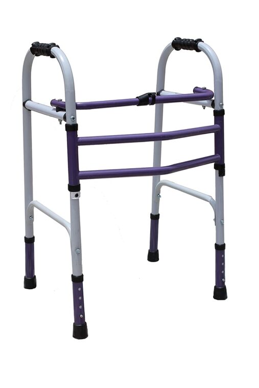 ADJUSTABLE FOLDABLE PATIENTS AND ADULTS WALKING WALKER – PURPLE AND WHITE