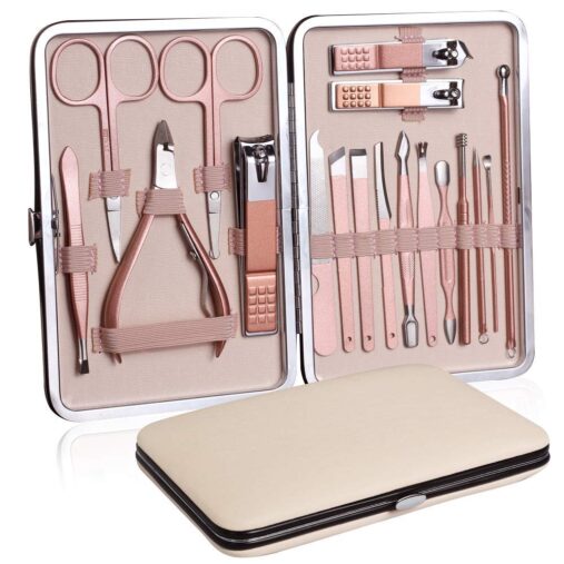 Manicure Kit, Pedicure Tools For Feet, Nail Clipper, Manicure Pedicure Kit For Women And Men, 18 Pieces ,Perfect Gifts For Women And Men Rose Gold, Pink