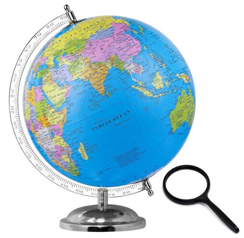 Globe for Kids, Stem Steam Educational World Globe with Magnifying Glass for /Political Office /Kids/Students – 8 Inch(Blue)