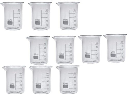 Borosilicate 3.3 Glass Beaker 50 ml with +0.5/-0.5 Tolerance (Set of 10 Units). (Complete Graduated Mark 50 ml)Borosilicate 3.3 Glass Beaker 50 ml with +0.5/-0.5 Tolerance (Set of 10 Units). (Complete Graduated Mark 50 ml)