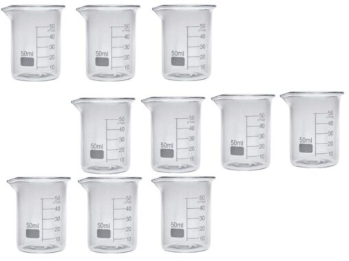 Borosilicate 3.3 Glass Beaker 50 ml with +0.5/-0.5 Tolerance (Set of 10 Units). (Complete Graduated Mark 50 ml)Borosilicate 3.3 Glass Beaker 50 ml with +0.5/-0.5 Tolerance (Set of 10 Units). (Complete Graduated Mark 50 ml)