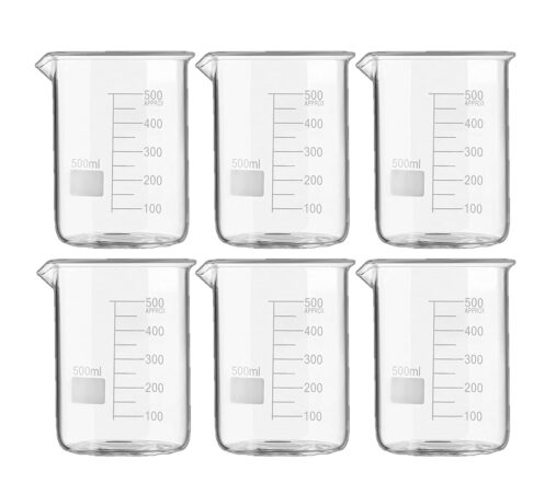 High Quality Borosilicate 3.3 Glass Beakers – 500 ml with Graduation Marks, Pack of 6