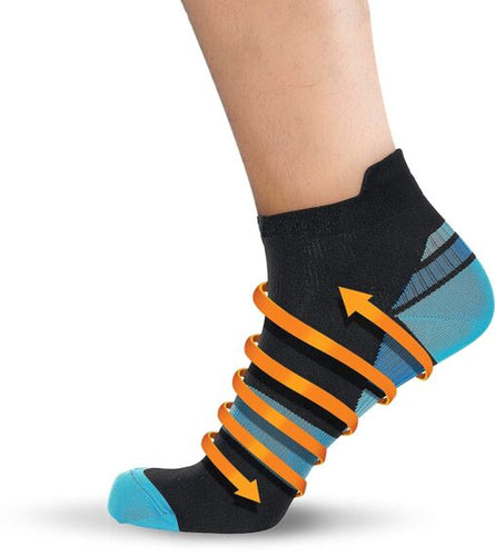 Low-cut Strong Compression Sports Socks for Runners, Marathoners, Walkers. Get Pain Relief From Heel Pain (L/XL, Blue/black)