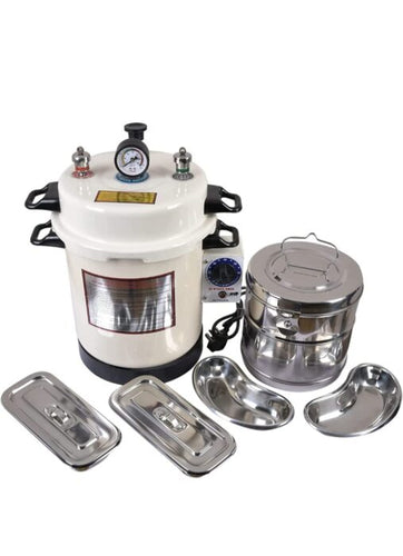 Autoclave Sterilizer Electric with timer & 8×8 Sterilizer Dressing Drum, Instrument Tray 8×3 (2 pc.), Kidney Tray 8 Inch (2 pc.) Heavy Duty in Epoxy Finish 13L (Size 11×9 inch)