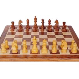 Wooden Chess Board Flat - 17" x 17" with Chess Pieces - King Size 3" with 2 Extra Queens -  Chess Board Set Wooden for Kids Adults