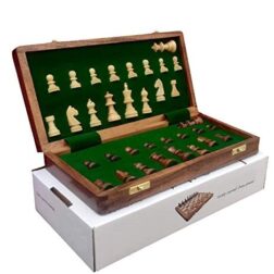 Wooden Chess Board Set 10 X 10 Inch - Foldable Magnetic Wooden Chess Pieces With  2 Extra Queens, For Kid, Adult