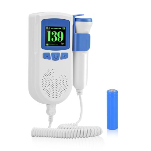 Fetal Doppler | Fetal Heart Rate Monitor for Home and Clinic with USB Charging, Headphone Jack  with Built-in Speaker (White & Blue)