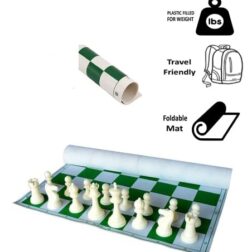 18.2'' x 18.2'' Tournament Chess Vinyl Foldable Chess Game with Solid Plastic Pieces (with Two Extra  Queens + Vinly Pouch) - for Professional Chess Players -