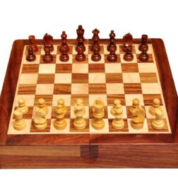 Magnetic Chess Board Educational Toys Travel Chess Set with Folding Board for Kids and Adults  Indoor Outdoor Educational Travel Toys Wooden Color 12 Inch (Brown Chess)