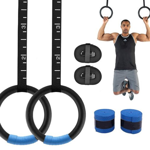 Gym Rings -with 990 lbs Load Capacity, Adjustable Buckle Straps for Cross-Training Workout, Exercise,(Set of 2) (Black) StrengthTraining,Gymnastics, Bodybuilding, Pull Ups for Men and Women