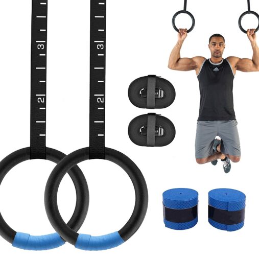 Gym Rings -with 990 lbs Load Capacity, Adjustable Buckle Straps for Cross-Training Workout, Exercise,(Set of 2) (Black) StrengthTraining,Gymnastics, Bodybuilding, Pull Ups for Men and Women