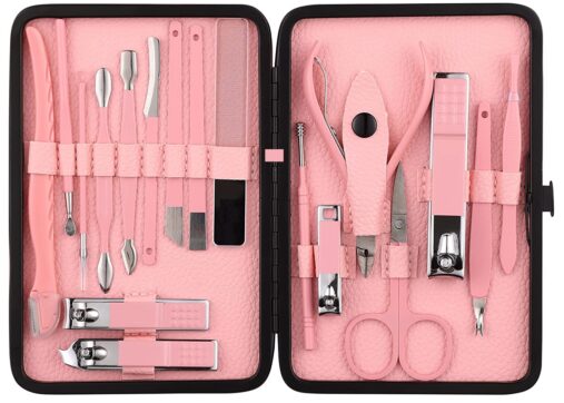 Pedicure Manicure kit and Foot Care Kit (Eyebrow Razor, Tweezer, Hair Plucker, Baby Nail Cutter, Ear Cleaner, Nail Filer) Pedicure Kit, Gift for Men and Women, Pink