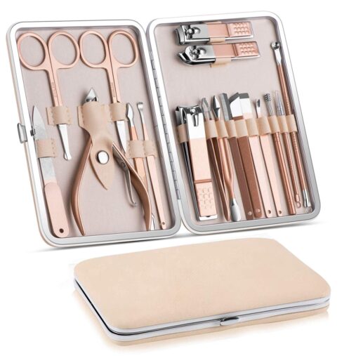 18 IN 1 Stainless Steel Professional Manicure Set Nail Cutter For Women Nail Scissors Grooming Kit Manicure Pedicure Kit For Women Nail Acne Remover needle, Blackhead Tool With Leather Case