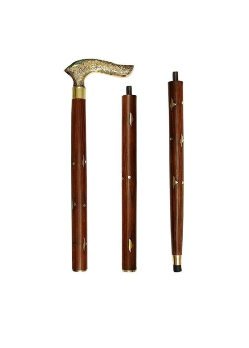 Handmade Wooden Folding Walking Stick 36 Inches – Handcrafted Walking Cane with Brass Handle