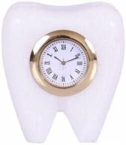 SPANCARE PHARMACEUTICALS Tooth Shape Dentist Desk Marbel Table Clock for Decor and Paper Weight & Without Battery