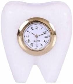 'Tooth Shape Dentist Desk Marbel Table Clock for Decor and Paper Weight'
