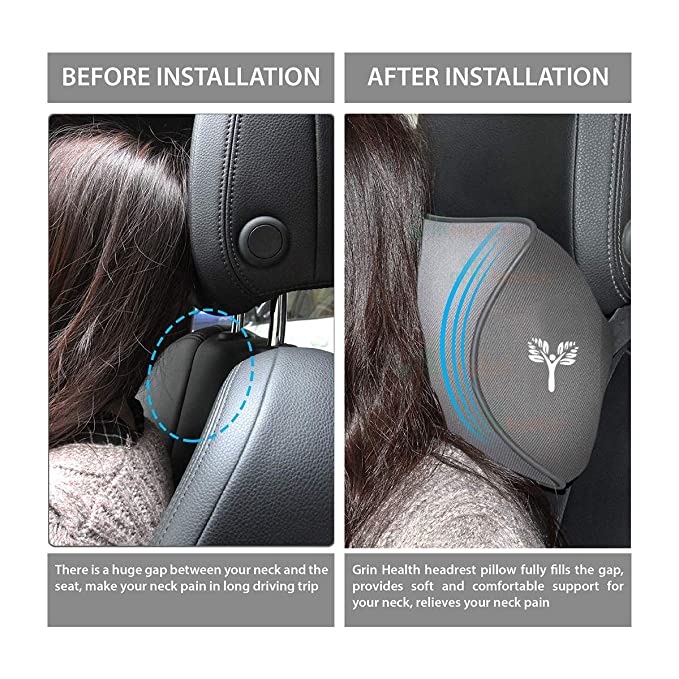 Neckrest Support Memory Foam Headrest Cushion for Neck Pain Relief & Cervical Support, Ergonomic Neck Pillow (HRC-Large, Grey), (Pack of 1)