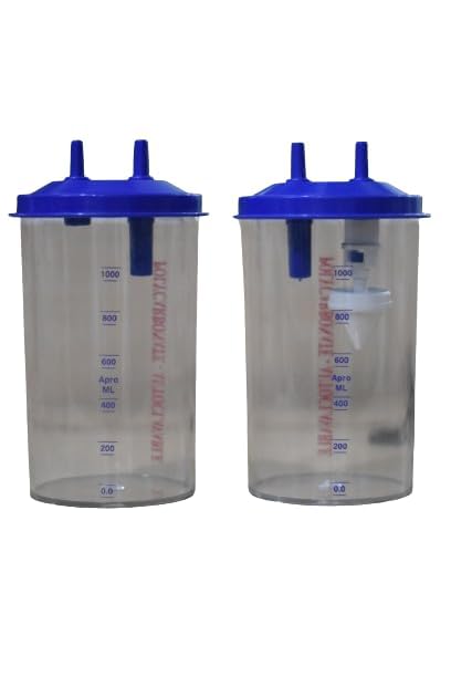 SPANCARE PHARMACEUTICALS Polycarbonate Suction Machine Jar, 1L, Pack of 2, for Hospital/Clinic Use