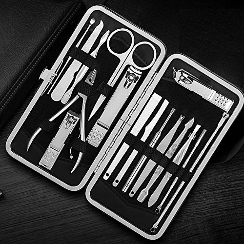 Manicure Set 16 in 1 Stainless Steel Professional Pedicure Kit Nail Scissors Grooming Kit with Leather Travel Case