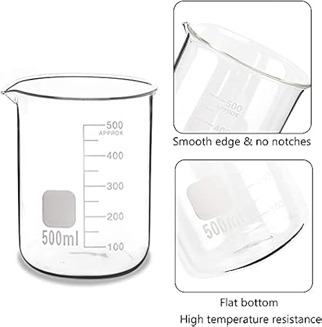 Salco Borosilicate 3.3 Glass Beaker 10 ml, 25 ml, 50 ml, 100 ml, 250 ml, 500 ml, 1000 ml with Graduation Marks, Beakers Pack of 7