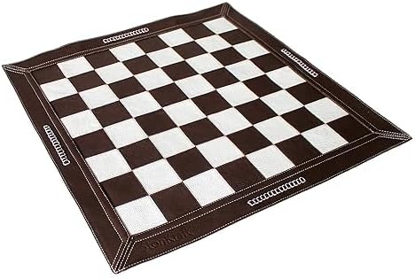 Tournament Chess Board, Genuine Leather Roll-up Set, 19 x 19 inches, Dark Tan