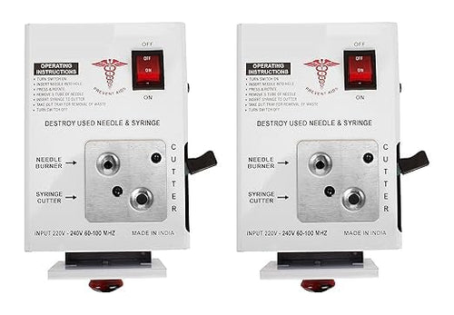 SPANCARE_PHARMACEUTICALS Needle Syringe Destroyer Electric, Needle Destroyer Machine for Hospital & Laboratory, Shock Proof Metal Body Mechanism, Low Power Consumption Pack of 2