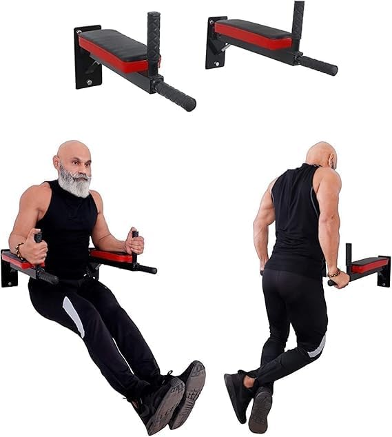 Wall Mounted Dip Station with 4 Padded Handles, Heavy Duty Exercise Bar