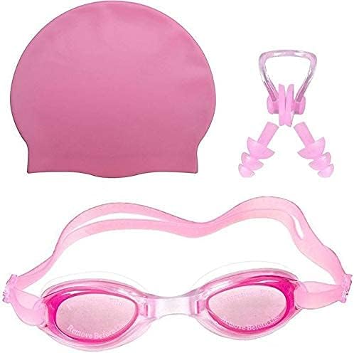 Anti fog swimming goggles,cap,earplug & noseplug set 100% Silicone - Ideal for all age group | silicone non slip (multicolor)