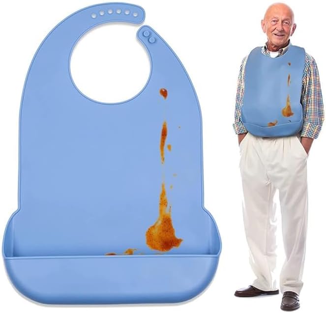 SPANCARE PHARMACEUTICALS "Silicone Adult Bibs, Waterproof Adjustable Adult Bib, Large Bib with Leakproof Pocket, Washable Dining Bibs for Men, Women Eating Cloth for Elderly Seniors and Disabled
