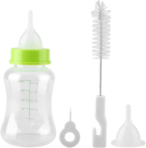 Pet Care Plastic Feeding Bottle 150ml with Nipple and Cleaning Brush | Milk and Water Feeder for Puppies, Rabbit, and Cat Kitten