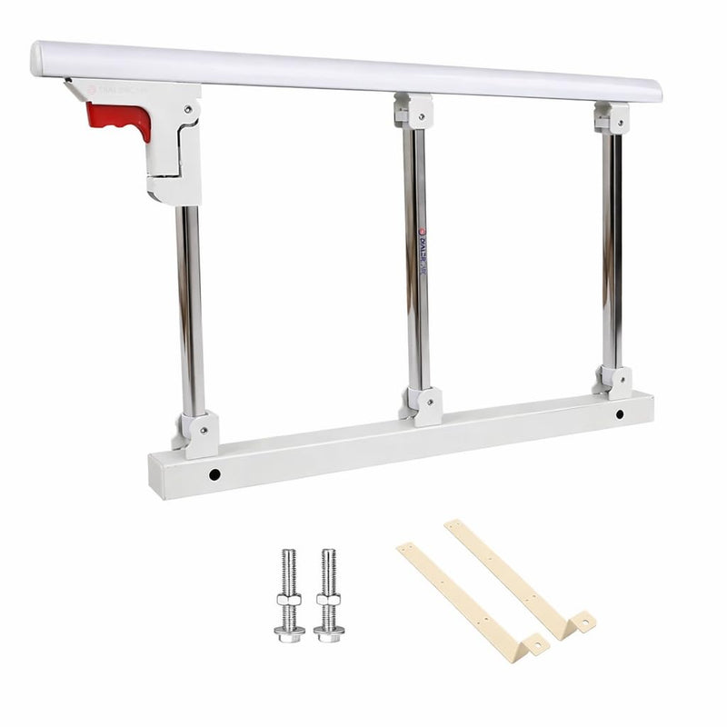 Foldable Stainless Steel Bed Rail Guard for Elderly, Adults Assist Handle, Bed Guardrails Grab Railway for Disabled Patient Pregnant Women Handicap (Size: 70 x 40 cm, Colour: White, Silver)
