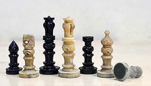 Stone Chess Pieces Set, 3-inch King Height, Chessmen Coins