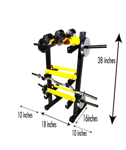 3 in 1 Dumbbell Rack with bar Holder and Plate Stand (Black & Yellow)