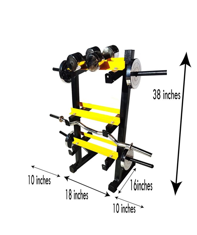 3 in 1 Dumbbell Rack with bar Holder and Plate Stand (Black & Yellow)