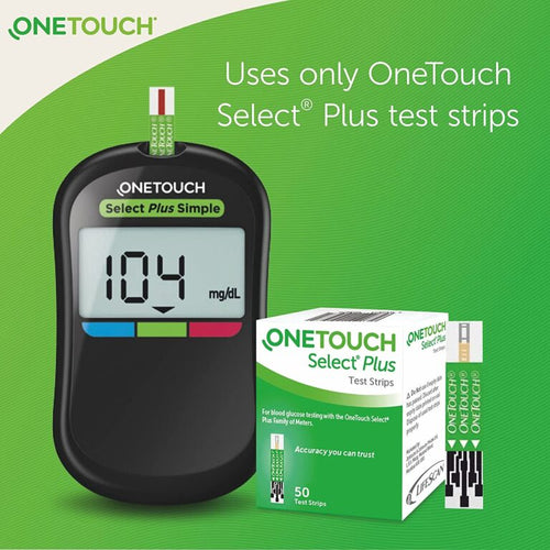 OneTouch Select Plus Simple Glucometer | FREE 10 Strips + 10 Sterile Lancets + 1 Lancing device | Simple, Accurate & Virtually Pain-free Self Blood Sugar Monitor Device