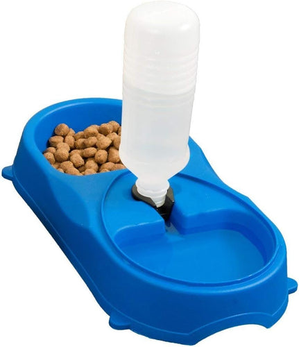Dual Port Pet Dog Cat Bowl, Automatic Water Dispenser Plastic Feeder Utensils Bowl, Drinking Fountain Food Dish for Dog & Cat