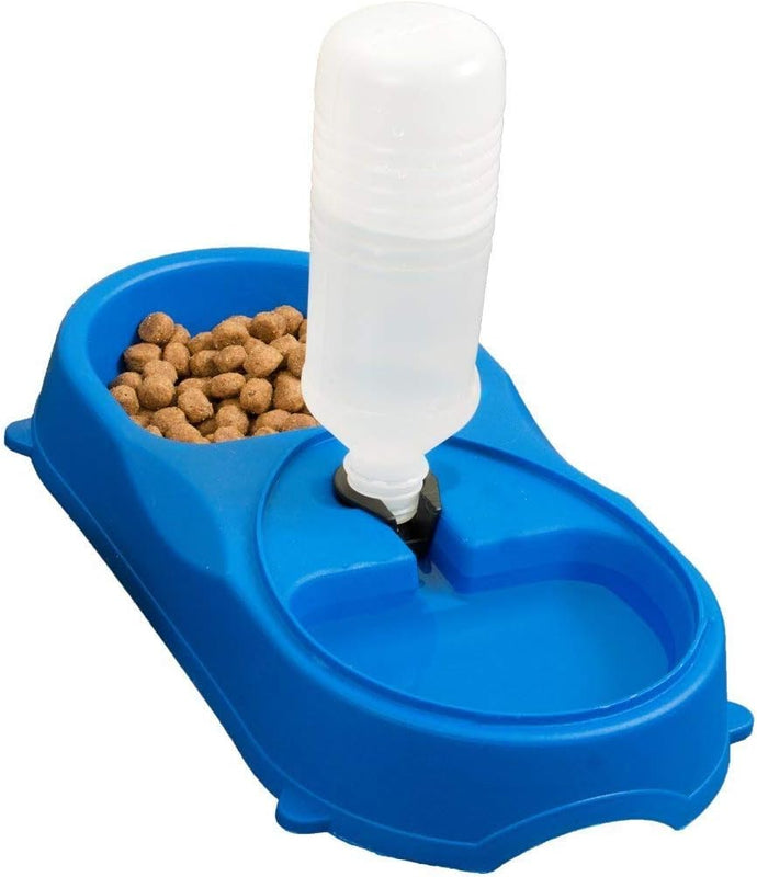 Dual Port Pet Dog Cat Bowl, Automatic Water Dispenser Plastic Feeder Utensils Bowl, Drinking Fountain Food Dish for Dog & Cat