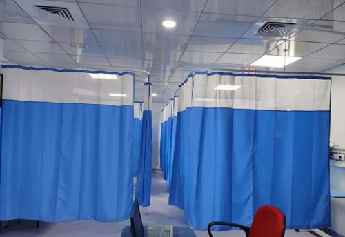 SPANCARE PHARMACEUTICALS Hospital Blue Zigzag Curtains Polyester for Partition Used in ICU and Wards Size 8 * 7