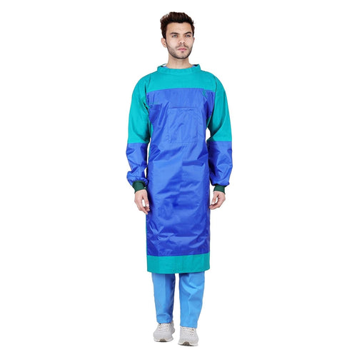 SPANCARE PHARMACEUTICALS Cotton Reusable Surgeon Gown with Impervious Material and with Set of Face Mask and Cap | Green-5