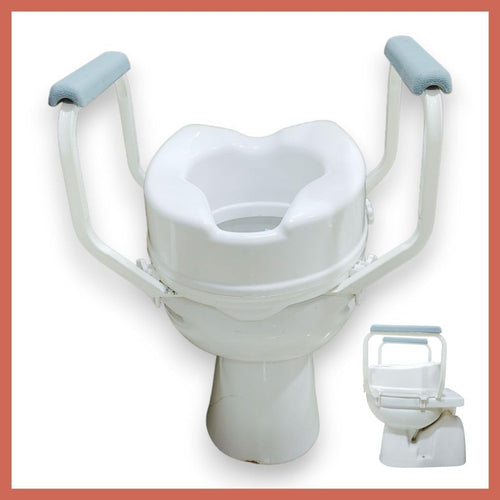 "Commode Raiser 6 Inch with Comfort and Stability 6-Inch Commode Raiser with Handle and Secure 4-Clip Attachments"