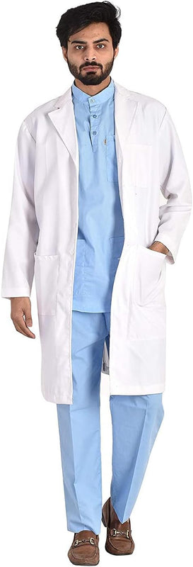 Spancare Men's Knee Length Full Sleeves Poly Cotton Lab Coat Apron for Doctors Medical Professionals (40)