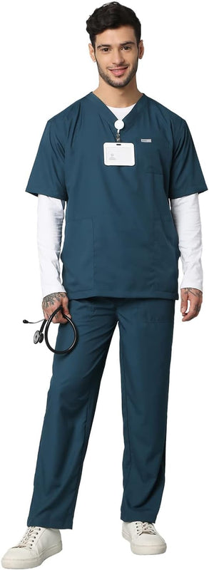 Spancare Men's V Neck Active Scrub Suit | 5 Pockets Medical Scrub Top & Bottom, Half Sleeves, Uniform for Doctors, Nurses and Dentists Perfect Fit (S)