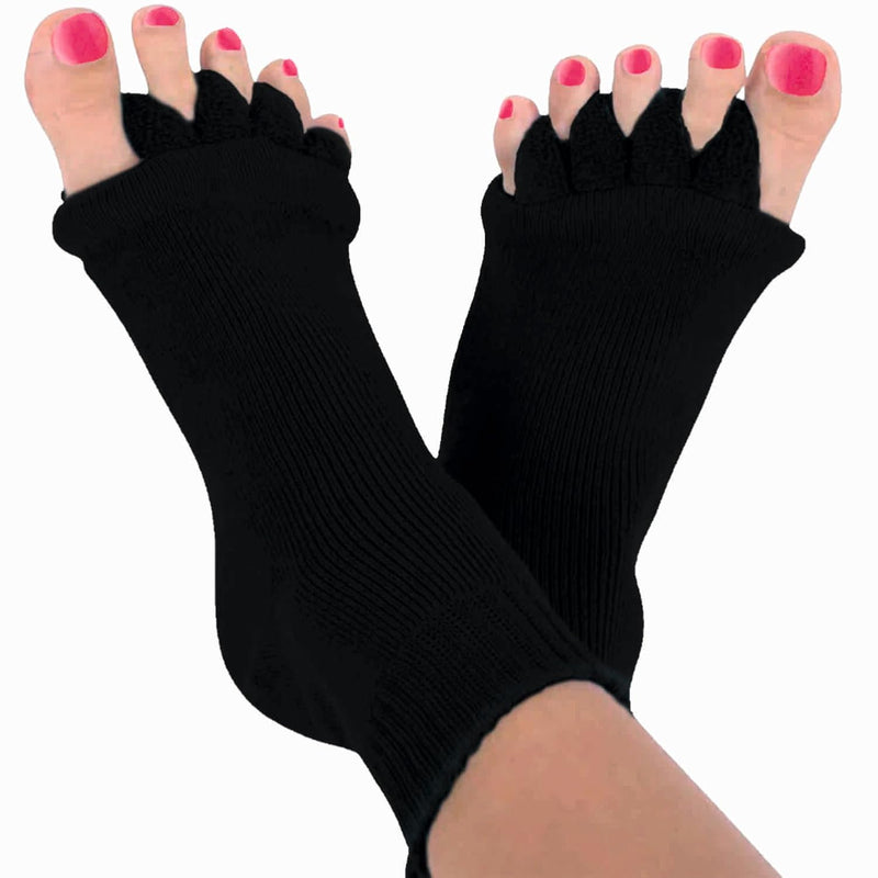 Foot Alignment Socks Men & Women | Five Toe Separator | Foot Pain Relief | Bunion Corrector | Plantar Fasciitis | Improving Posture & Increasing Flexibility | Free Size | Black | 1 Pair