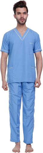 SPANCARE PHARMACEUTICALS Unisex Scrub Suit set with piping V-Neck 3 Pocket Top and Cargo Type Trouser (Ocean Blue)