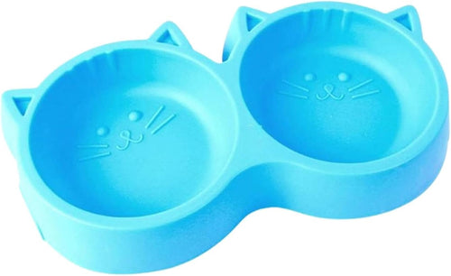 Non-Toxic Pet Feeding Plastic Cat Face Shaped Double Bowl Non-Slip Food & Water Feeder 2-in-1 Bowl for Dogs, Puppies, Cats & Kittens