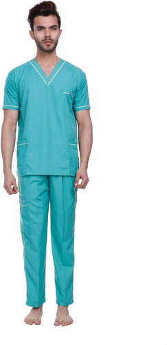 SPANCARE PHARMACEUTICALS Unisex Scrub Suit set with piping V-Neck 3 Pocket Top and Cargo Type Trouser (Sea Green) (PACK OF 5)