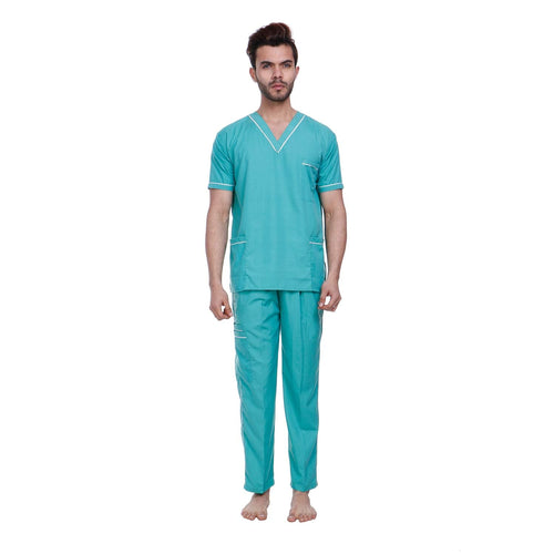 SPANCARE PHARMACEUTICALS Unisex Scrub Suit set with piping V-Neck 3 Pocket Top and Cargo Type Trouser (Sea Green) SIZE 36