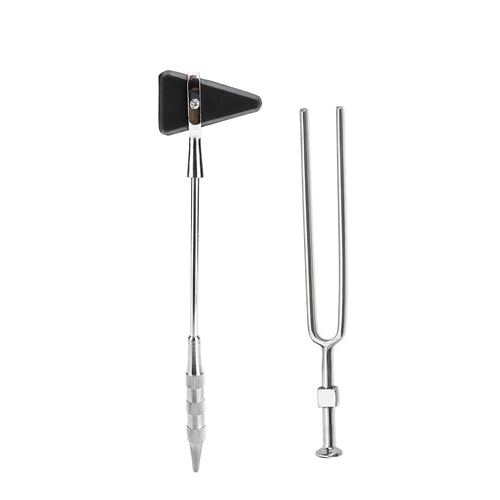 SPANCARE PHARMACEUTICALS Percussion Knee Hammer with Tuning Fork (128 Hz) | Triangular Head and Brush | Stainless Steel Body (for Doctors and Medical Students) (1)