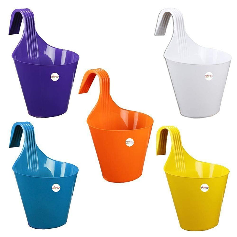Spancare Plastic Flower Pot, Multicolor, 5 Pieces, (20.5cm x 13.5cm)